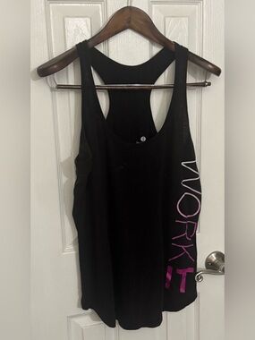 Old Navy Black Racerback Tank with Purple/Pink Side Graphic